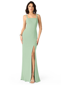 Azazie Gianetta Robes de demoiselle d'honneur Robe Sirène en Crêpe Élastique Fente Latérale Vert Sauge image1