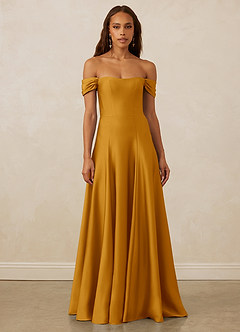 Christian Siriano Bridal for Azazie 1002 Bridesmaid Dresses Butterscotch A-Line Off the Shoulder Stretch Satin Convertible Dress image2
