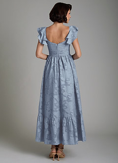 Azazie Anaya At-home Try On Dresses Dusty Blue A-Line Ruched Floral Burnout Dress image2