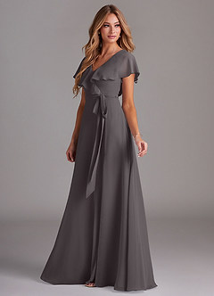 Azazie Lainey Bridesmaid Dresses Steel Grey A-Line with Pockets Chiffon Dress image5