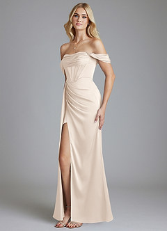 Azazie Amyra Bridesmaid Dresses White Alabaster Mermaid Off the Shoulder Stretch Satin Convertible Dress image6