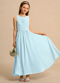 Azazie Ducky Girls Formal Flower Girl Dresses Cloud Blue A-Line Pleated Chiffon Dress image1