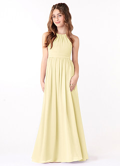 Azazie Jaylah Junior Lemon Sorbet A-Line Ruched Chiffon Dress image4