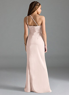 Azazie Eren Junior Blushing Pink Sheath Pleated Stretch Satin Dress image2