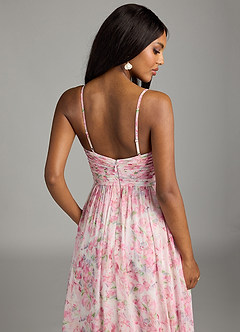Azazie Alia Bridesmaid Dresses Abstract Watercolor Floral A-Line Pleated Chiffon Dress image6