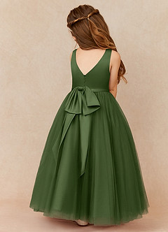 Azazie Marybell Flower Girl Dresses Olive A-Line Bow Tulle Dress image2