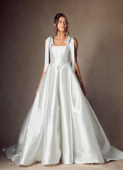 Azazie Kaydence Wedding Dresses Diamond White A-Line with Pockets Mikado Dress image3