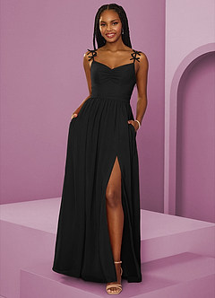 Barbie ♥ Azazie Robes de demoiselle d'honneur Robe Trapèze en Mousseline de soie Plissée Noir image1