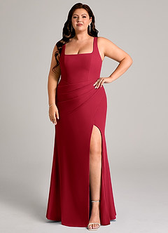 Azazie Mero Brautjungfernkleider Etui Plissee Chiffon Kleid Scharlachrot image9
