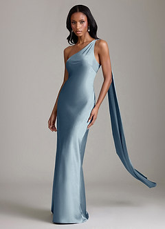 Azazie Galinda Suknie dla druhen Syrena Jedno ramię Satyna elastyczna Do ziemi Sukienka image1