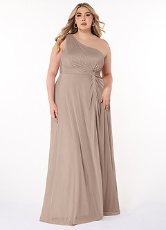 Azazie Brooke Brautjungfernkleider A-Linie One-Shoulder Gittergewebe Kleid Taupe image5