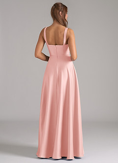 Azazie Shaude Bridesmaid Dresses Powder Pink A-Line Pleated Stretch Satin Dress image6