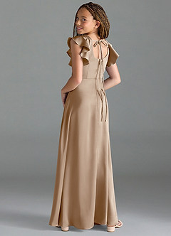 Azazie Bondi Junior Taupe A-Line Side Slit Stretch Satin Dress image5