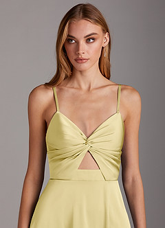 Azazie Jenna 신부 들러리 드레스 A라인 주름진 스트레치 새틴 바닥 길이 드레스 image6