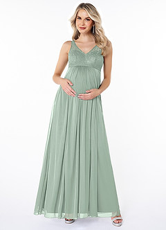 Azazie Andrea Maternity Bridesmaid Dresses A-Line Pleated Lace Floor-Length Dress image1