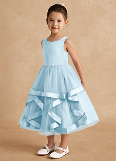 Azazie Posy Flower Girl Dresses Sky Blue A-Line Beaded Tulle Dress image3
