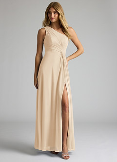 Azazie Brooke Abiti da Damigella Abito A-Line in Maglia Monospalla Champagne image3