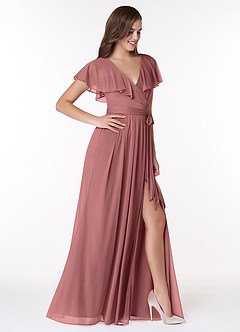 Azazie Jael Bridesmaid Dresses Desert Rose A-Line V-Neck Mesh Dress image4