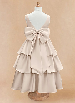 Azazie Margie Flower Girl Dresses White Alabaster A-Line Bow Stretch Satin Dress image5