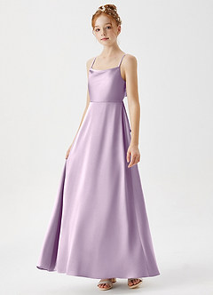 Azazie Shale Junior Robe Trapèze en Satin extensible Frostiges Flieder image2