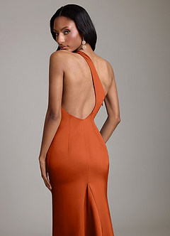 Azazie Voni Bridesmaid Dresses Paprika Mermaid One Shoulder Stretch Satin Dress image4