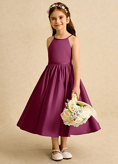 Azazie Indi Flower Girl Dresses Mulberry A-Line Bow Matte Satin Dress image4