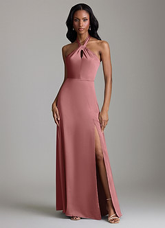 Azazie Tracie Bridesmaid Dresses Amethyst A-Line Side Slit Stretch Satin Dress image1