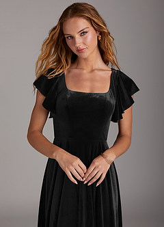 Azazie Bondi Brautjungfernkleider A-Linie Seitliche Cut-Outs Samt Kleid Schwarz image3
