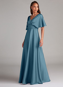 Azazie Pamela Bridesmaid Dresses Bermuda A-Line Pleated Stretch Satin Dress image4