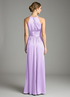 Azazie Bonnie Bridesmaid Dresses Lilac A-Line Pleated Stretch Satin Dress image5