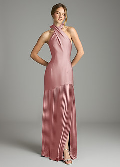 Azazie Nayeli Jurken voor bruidsmeisjes Jurk van Stretch Satijn met A-Lijn Geplooid Stoffige Roos image3