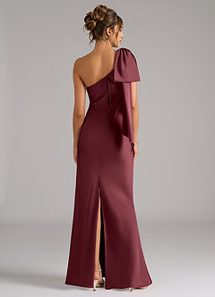 Azazie Capri Robes de demoiselle d'honneur Robe Sirène en Satin extensible Ue épaule Merlot image2