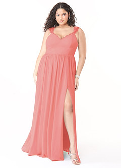 Azazie Cleobella Bridesmaid Dresses Coral A-Line Sweetheart Lace Chiffon Dress image8