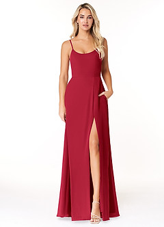 Azazie Moira Brautjungfernkleider A-Linie Schaufel Chiffon Kleid Scharlachrot image1