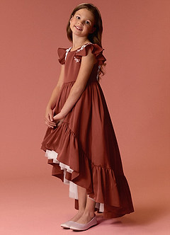 Barbie ♥ Azazie vestidos de niña de las flores Vestido de Terracota de Satén Elástico de Corte En A con Encaje image4