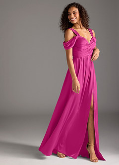Azazie Lianne Brautjungfernkleider A-Linie Schulterfrei Stretch-Satin Kleid Fuchsia image6