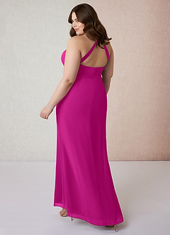 Azazie Becca Bridesmaid Dresses Fuchsia Sheath V-Neck Chiffon Dress image10