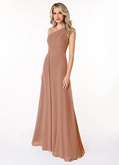 Azazie Dallas Bridesmaid Dresses Champagne Rose A-Line One Shoulder Chiffon Dress image1