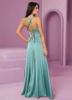 Barbie ♥ Azazie Bridesmaid Dresses Aqua A-Line with Pockets Stretch Satin Dress image2
