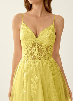 Mayami Yellow Lace Sequin Embroidery Tulle Prom Dress image5