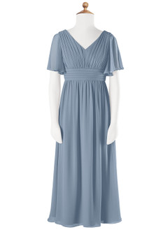 Azazie Temeka Junior Dusty Blue A-Line Pleated Chiffon Dress image4
