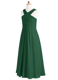 Azazie Kaleigh Junior Dark Green A-Line Pleated Chiffon Dress image8
