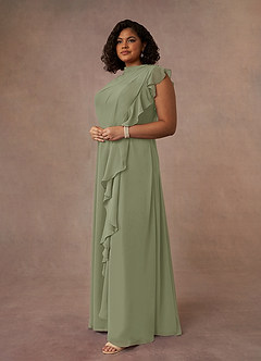 Azazie Narine Mother of the Bride Dresses Pistachio A-Line High Neckline Pleated Chiffon Dress image9