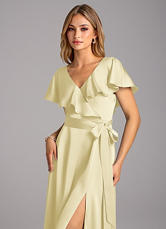 Azazie Lainey Jurken voor bruidsmeisjes Jurk van Stretch Satijn met A-Lijn met Zakken Citroensorbet image6