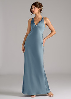 Azazie Tianna Brautjungfernkleider A-Linie Stretch-Satin Kleid Staubblau image1