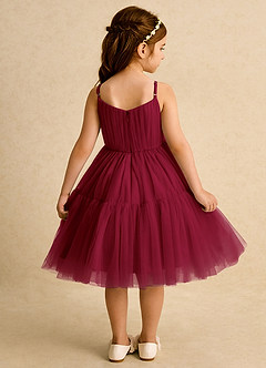 Azazie Osea Flower Girl Dresses Burgundy Ball-Gown Pleated Tulle Dress image2