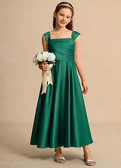 Azazie Bundle Junior Formal vestidos de niña de las flores Vestido de Esmeralda de Satin Mate de Corte En A con Plisado image3