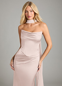 Azazie Sorrel Bridesmaid Dresses Blushing Pink Mermaid Strapless Stretch Satin Convertible Dress image7