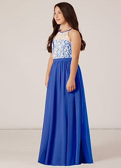 Azazie Fahari Junior Vestido de Azul Real de Gasa de Corte en A con Encaje image3