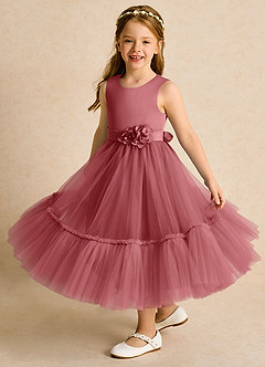 Azazie Miracle Sukienki dla dziewczynek sypiących kwiaty Linia A Ukłon Matowy satynowy Długość herbaty Sukienka image4